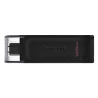 Kingston DT70/128GB DataTraveler 128GB USB Flash Drive, USB 3.2, USB-C, Gen1, 80MB/s, Cap Design, Black, Retail.