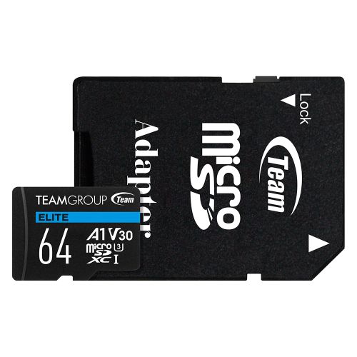 Team 64GB Elite A1 MicroSDXC Card with SD Adapter, UHS-I Class 3, U3, A1 App Performance, 100MB/s