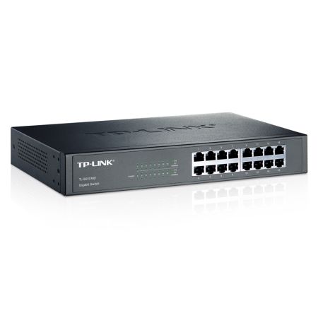 TP-LINK (TL-SG1016D) 16-Port Gigabit Unmanaged Desktop/Rackmount Switch, Steel Case