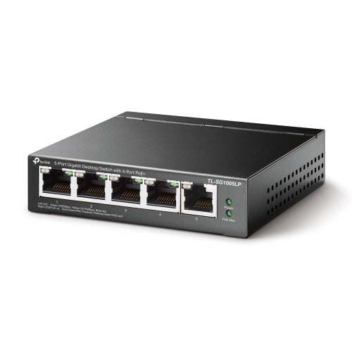 TP-LINK (TL-SG1005LP) 5-Port Gigabit Unmanaged Desktop Switch, 4-Port PoE, Intelligent Power, Steel Case