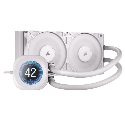 Corsair NAUTILUS 240 RS LCD Liquid CPU Cooler, Personalised LCD Screen, RS120 Magnetic Dome Fans, Daisy-Chain Connections, White
