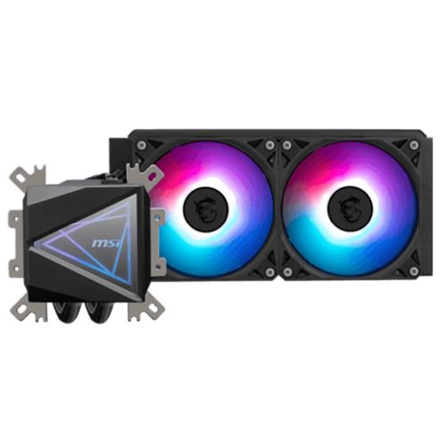 MSI MAG CORELIQUID I240 240mm Liquid CPU Cooler, 2x ARGB PWM Fans, Dual-sided Infinite Mirror Cooling Block, Black