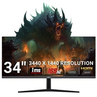 piXL 34-inch UWQHD UltraWide 165Hz Gaming Monitor with 100% sRGB Colour Gamut, Quad HD 3440 x 1440 IPS Panel & 1ms Response Time, 3 Year Warranty & Speakers