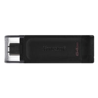 Kingston DT70/64GB DataTraveler 64GB USB Flash Drive, USB 3.2, USB-C, Gen1, 80MB/s, Clear Cap, Black, Retail.