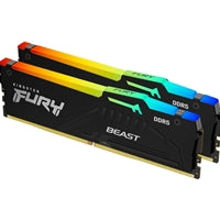 Kingston FURY Beast KF552C40BBAK2-32 Gaming System Memory, DIMM, DDR5, 5200MHz, RGB, 32GB (2 x 16Gb), Black Heatsink, 288 Pin, 1.25v, CL40