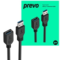 Prevo USBM-USBF-5M USB 3.0 Extension Cable, USB 3.0 Type-A (M) to USB Type-A (F), 5m, Black, Up to 5Gbps Transmission Rate, Retail Box Packaging