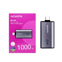 Adata SC750 (SC750-1000G-CCBK) 1TB USB-C Portable SSD USB 3.2 Gen 2 Up to 1000 MB/s Black Titanium Compatible with Windo
