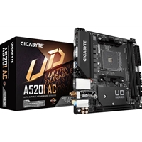Gigabyte A520I AC Ultra Durable AMD AM4 Socket Motherboard, Mini-ITX, 2x DDR4 Slots, 1x M.2 Socket, GbE LAN, Wi-Fi 5, 1x
