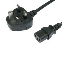 1.8m UK 3 Pin Plug To IEC C13 (Kettle) 5 Amp Fuse Mains Extension Cable - Black