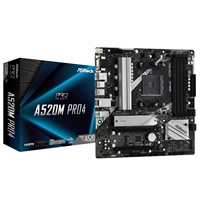 ASRock A520M PRO4 Super Alloy AMD AM4 Socket Motherboard, Micro-ATX, 4x DDR4 Slots, 1x M.2 Socket, GbE LAN, 1x D-Sub / 1