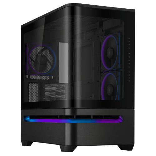 Asus Prime AP202 ARGB Gaming Case w/ Curved Glass Panel, Micro ATX, 3x ARGB Fans, ARGB Light Band, 420mm GPU Support, USB-C 20Gbps, Black