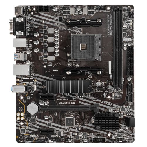 MSI A520M PRO, AMD A520, AM4, Micro ATX, 2 DDR4, VGA, HDMI, DP, GB LAN, 1x M.2