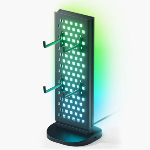 Nanoleaf Pegboard Desk Dock, USB Hub Base, 4 Pegboard Hooks, RGB Lighting with Real-time Screen Mirroring/Music Visualisation