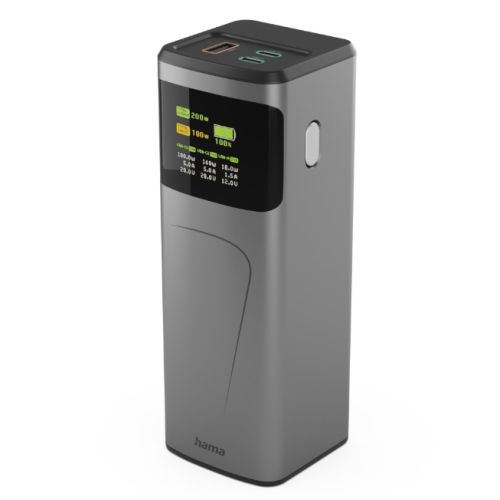 Hama High Power 200W 24000mAh Power Pack, 2x USB-C, USB-A, Fast Charging, Colour Display