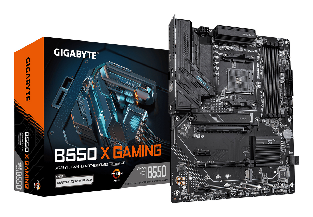 Gigabyte B550 X GAMING AMD AM4 Socket Motherboard, ATX, 4x DDR4 Slots, 2x M.2 Sockets, Fitted I/O Shield, 2.5GbE LAN, Wi