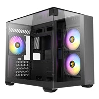 Antec CX600M Trio ARGB Mini Tower Gaming Case, Black, Tempered Glass Panels, Dual Chamber Design, Vertical Cooling, Pre-Installed ARGB Fans, Water Cooling Support,