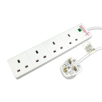 2m 4 Gang Surge Protected LED Indicator UK Mains Extension - White