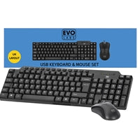 Evo Labs CM-501UK Wired Multimedia Keyboard and Mouse Combo Set, USB Plug and Play, Full Size Qwerty UK Layout Keyboard with Optical Sensor Mouse, Ideal for Home or Office, Black