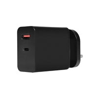 Powercool GaN 65W USB-C and USB-A Charger With 1.7m USB C To USB C Cable Included, Black