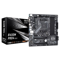 ASRock B450M Pro4 R2.0 Super Alloy AMD AM4 Socket Motherboard, Micro-ATX, 4x DDR4 Slots, 2x M.2 Sockets, GbE LAN, 1x D-Sub / 1x DVI-D / 1x HDMI Port