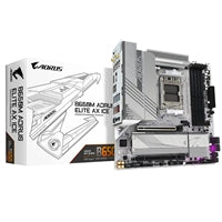 Gigabyte B650M AORUS ELITE AX ICE AMD AM5 Socket Motherboard, Micro-ATX, 4x DDR5 Slots, 2x M.2 Sockets, Fitted I/O Shield, 2.5GbE LAN, Wi-Fi 6E, 1x DisplayPort / 1x HDMI Port