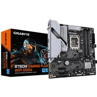 Gigabyte B760M GAMING PLUS WIFI DDR4 Intel 1700 Socket Motherboard, Micro-ATX, 4x DDR4 Slots, 2x M.2 Sockets, 1x USB-C Port, Fitted I/O Shield, GbE LAN, Wi-Fi 6, 1x DisplayPort / 1x HDMI Port