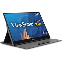 Viewsonic TD1655 16-Inch USB-C Multi-Touch, IPS Portable Monitor, 1920x1080, 60Hz, Mini HDMI, Speakers, 6.5ms, Metallic with Foldable Stand, Pivotable Display