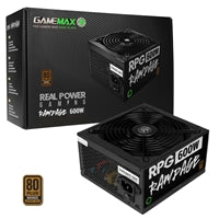 GAMEMAX RPG Rampage 600W PSU, 140mm Ultra Silent Fan, 80 PLUS Bronze, Non Modular, Flat Black Cables, Japanese TK Main Capacitor Fitted