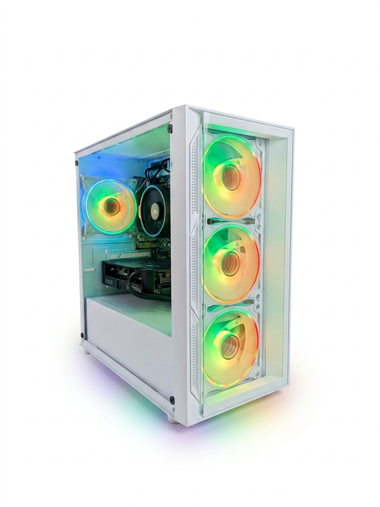 White Gaming PC – Ryzen 5 5500 | RTX 5060 | 16GB RAM | 512GB NVMe SSD | B550 | White ARGB Gaming PC UK