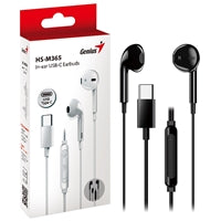Genius HS-M365B USB-C In-Ear Wired Earbuds with In-Line Microphone and Volume Controls Black