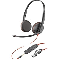 Plantronics Blackwire 3225 Stereo USB-C Headset with 3.5mm Jack & USB-C/A Adapter (Bulk Pack- Non-Retail)